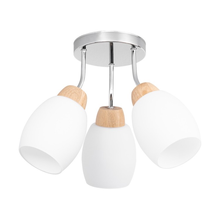 Skaja Plafonnier Rond 3xE27 max. 40W Bois de Chêne Huilé/Métal Chromé/Verre Blanc Skaja Plafonnier Rond 3xE27 max. 40W Bois de Chêne Huilé/Métal Chromé/Verre Blanc