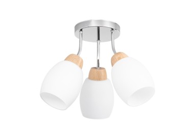 Skaja Plafonnier Rond 3xE27 max. 40W  Bois de Chêne Huilé/Métal Chromé/Verre Blanc