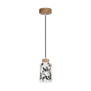 Ravio Lampe Suspendue 1xE27 Max.60W Bois de Bouleau/Métal Noir/Câble PVC Noir