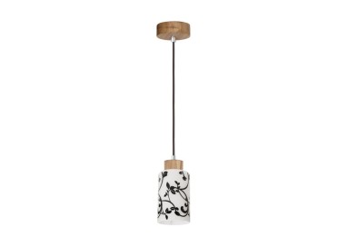 Ravio Lampe Suspendue 1xE27 Max.60W Bois de Bouleau/Métal Noir/Câble PVC Noir