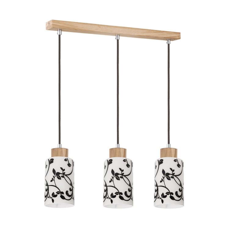 Ravio Lampe Suspendue 3xE27 Max.60W Bois de Bouleau/Métal Noir/Verre Blanc-Noir/Câble PVC Noir Ravio Lampe Suspendue 3xE27 Max.60W Bois de Bouleau/Métal Noir/Verre Blanc-Noir/Câble PVC Noir