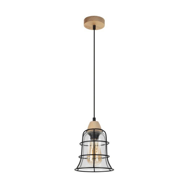 Chicka Lampe Suspendue 1xE27 max. 60W Bois de Bouleau/Métal Noir/Verre Transparent Chicka Lampe Suspendue 1xE27 max. 60W Bois de Bouleau/Métal Noir/Verre Transparent