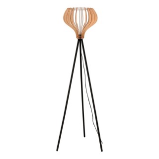 Arata Lampadaire 1xE27 Max.15W Métal Noir/Câble Noir/Contreplaqué de Bouleau