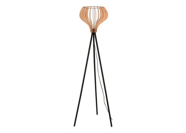 Arata Lampadaire 1xE27 Max.15W Métal Noir/Câble Noir/Contreplaqué de Bouleau