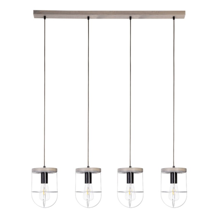 Netuno Lampe Suspendue 4xE27 Max.60W Bois de Pin Teinté Gris/Câble Tressé Noir/Métal Argenté Netuno Lampe Suspendue 4xE27 Max.60W Bois de Pin Teinté Gris/Câble Tressé Noir/Métal Argenté