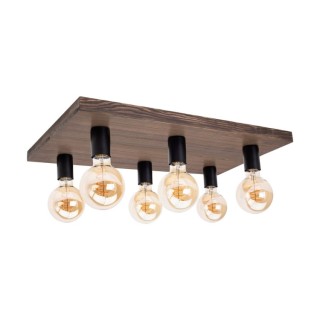 Lobo Plafonnier 6xE27 Max.15W Led Pin Teinté Noyer/Métal Noir