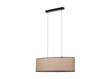 Negro Lampe Suspendue 2xE27 Max.40W Métal Noir/Câble Transparent PVC/Tissu Beige-Noir