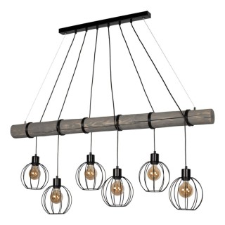 Karou Lampe Suspendue 6xE27 Max.25W Pin Teinté Gris/Câble PVC Noir/Métal Noir