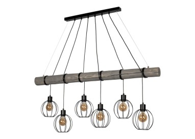Karou Lampe Suspendue 6xE27 Max.25W Pin Teinté Gris/Câble PVC Noir/Métal Noir