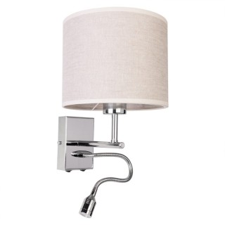 Boho Applique 1xE27 Max.25W, 1xLED Intégré 2.5W Métal Chromé/Tissu Beige