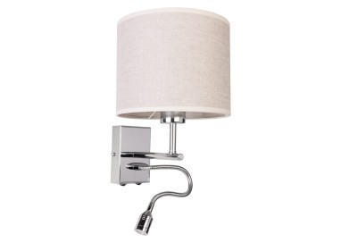 Boho Applique 1xE27 Max.25W, 1xLED Intégré 2.5W Métal Chromé/Tissu Beige