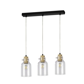 Alessandro Lampe Suspendue 3xE27 Max.60W Métal Noir/Câble PVC Transparent/Chêne Huilé/Verre Transparent