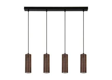 Pipe Lampe Suspendue Incl. 4xGU10 Led 5W Métal Noir/Câble PVC Noir/Hêtre couleur Noyer