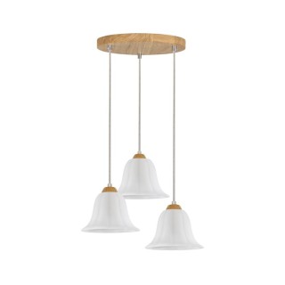 Anna Lampe Suspendue 3xE27 Max.60W Chêne Huilé/Câble PVC Transparent/Verre Blanc