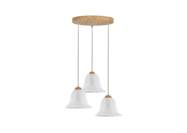 Anna Lampe Suspendue 3xE27 Max.60W Chêne Huilé/Câble PVC Transparent/Verre Blanc