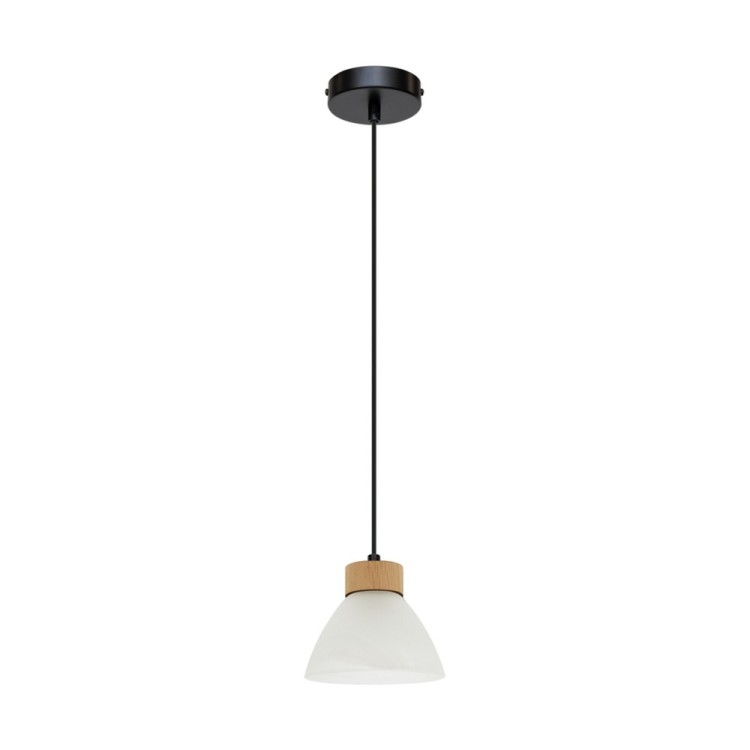 Prahas Lampe Suspendue 1xE14 Max.40W Métal Noir/Câble PVC Noir/Chêne Huilé/Verre Blanc Prahas Lampe Suspendue 1xE14 Max.40W Métal Noir/Câble PVC Noir/Chêne Huilé/Verre Blanc