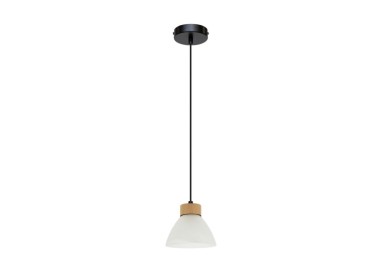 Prahas Lampe Suspendue 1xE14 Max.40W Métal Noir/Câble PVC Noir/Chêne Huilé/Verre Blanc