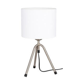 Tami Lampe de Table 1xE27 Max.40W Métal Satiné/Câble PVC Noir/Tissu Blanc