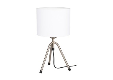 Tami Lampe de Table 1xE27 Max.40W Métal Satiné/Câble PVC Noir/Tissu Blanc