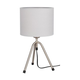 Tami Lampe de Table 1xE27 Max.40W Métal Satiné/Câble PVC Noir/Tissu Gris Clair