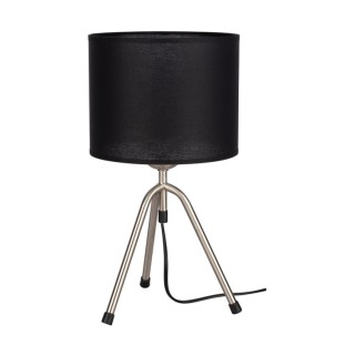 Tami Lampe de Table 1xE27 Max.40W Métal Satiné/Câble PVC Noir/Tissu Noir