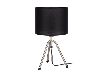 Tami Lampe de Table 1xE27 Max.40W Métal Satiné/Câble PVC Noir/Tissu Noir