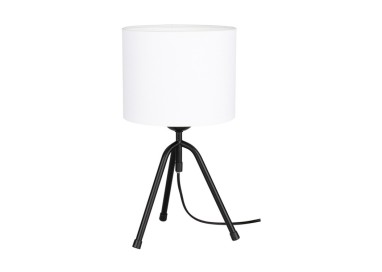 Tami Lampe de Table 1xE27 Max.40W Métal Noir/Câble PVC Noir/Tissu Blanc