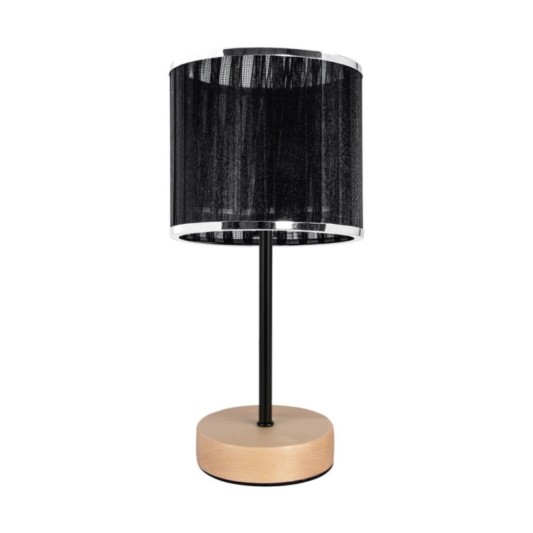 Mila Lampe de Table 1xE27 Max.25W Bois de Bouleau/Métal Noir/Câble PVC Noir/Abat-jour Tissu Noir-Métal Chromé Mila Lampe de Table 1xE27 Max.25W Bois de Bouleau/Métal Noir/Câble PVC Noir/Abat-jour Tissu Noir-Métal Chromé