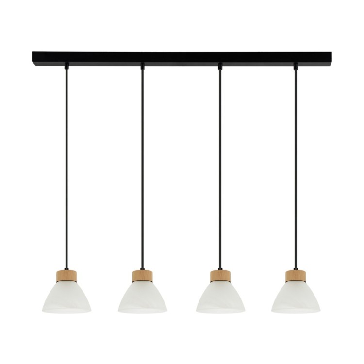 Prahas Lampe Suspendue 4xE14 Max.40W Métal Noir/Câble PVC Noir/Chêne Huilé/Verre Blanc Prahas Lampe Suspendue 4xE14 Max.40W Métal Noir/Câble PVC Noir/Chêne Huilé/Verre Blanc