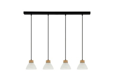 Prahas Lampe Suspendue 4xE14 Max.40W Métal Noir/Câble PVC Noir/Chêne Huilé/Verre Blanc