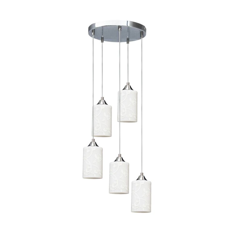 Flowers Lampe Suspendue 5xE27 Max.60W Métal Chromé/Verre Blanc Flowers Lampe Suspendue 5xE27 Max.60W Métal Chromé/Verre Blanc