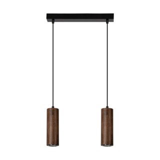Pipe Lampe Suspendue Incl. 2xGU10 Led 5W Métal Noir/Câble PVC Noir/Hêtre couleur Noyer