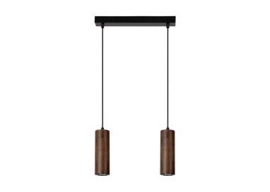 Pipe Lampe Suspendue Incl. 2xGU10 Led 5W Métal Noir/Câble PVC Noir/Hêtre couleur Noyer