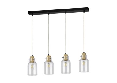 Alessandro Lampe Suspendue 4xE27 Max.60W Métal Noir/Câble PVC Transparent/Chêne Huilé/Verre Transparent