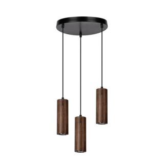 Pipe Lampe Suspendue Incl. 3xGU10 LED 5W Métal Noir/Câble PVC Noir/Bois de Hêtre couleur Noyer