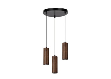 Pipe Lampe Suspendue Incl. 3xGU10 LED 5W Métal Noir/Câble PVC Noir/Bois de Hêtre couleur Noyer