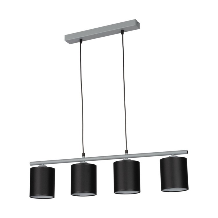 Vertigo Lampe Suspendue 4xE27 Max.25W Métal Gris/Câble PVC Noir/Tissu Noir