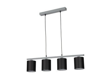 Vertigo Lampe Suspendue 4xE27 Max.25W Métal Gris/Câble PVC Noir/Tissu Noir