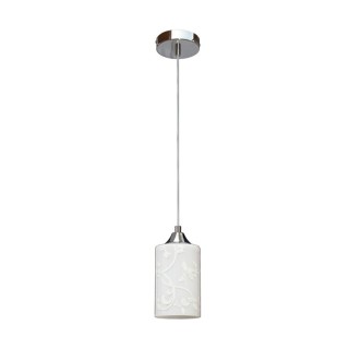 Flowers Lampe Suspendue 1xE27 60W Métal Chromé/Verre Blanc Fleuri