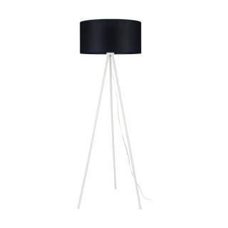 Tripod Lampadaire 1xE27 40W Métal Blanc/Tissu Noir