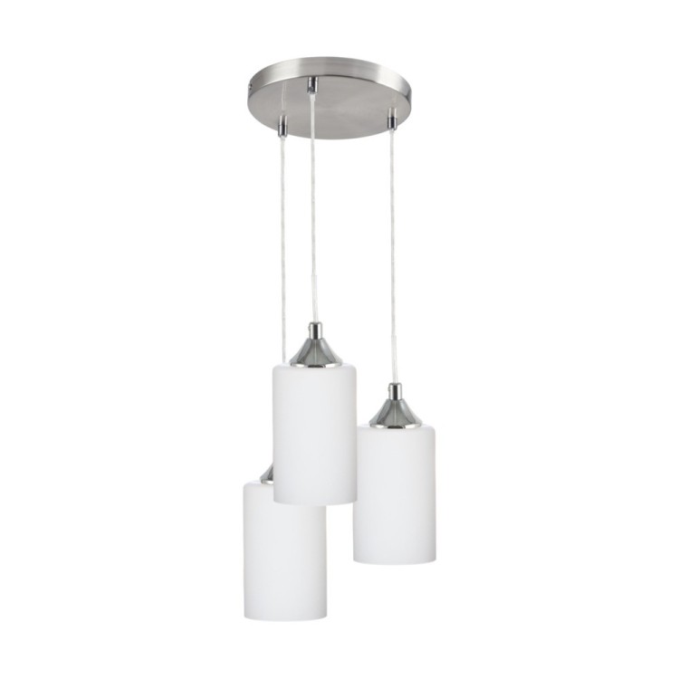Bosco Mix Lampe Suspendue 3xE27 Max.60W Métal Satiné/Câble PVC Transparent/Verre Blanc Bosco Mix Lampe Suspendue 3xE27 Max.60W Métal Satiné/Câble PVC Transparent/Verre Blanc
