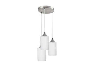 Bosco Mix Lampe Suspendue 3xE27 Max.60W Métal Satiné/Câble PVC Transparent/Verre Blanc