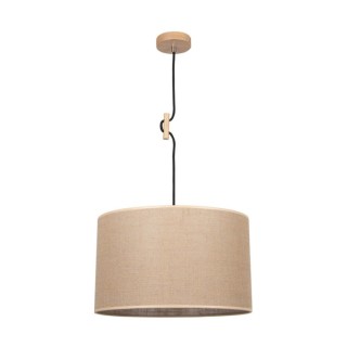 Juta Lampe Suspendue 1xE27 Max.60W Bois de Bouleau/Câble Noir/Tissu Beige
