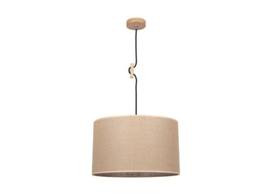 Juta Lampe Suspendue 1xE27 Max.60W Bois de Bouleau/Câble Noir/Tissu Beige