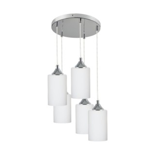 Bosco Mix Lampe Suspendue 5xE27 Max.60W Métal Chromé/Câble PVC Transparent /Verre Blanc