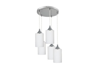 Bosco Mix Lampe Suspendue 5xE27 Max.60W Métal Chromé/Câble PVC Transparent /Verre Blanc