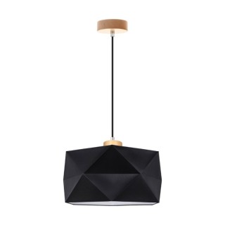 Finja Suspension 1xE27 Max.60W Bois de Bouleau/Câble PVC Noir/Tissu Noir