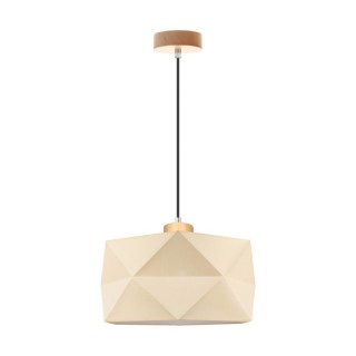 Finja Suspension 1xE27 Max.60W Bois de Bouleau/Câble PVC Anthracite/Tissu Crème