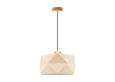 Finja Suspension 1xE27 Max.60W Bois de Bouleau/Câble PVC Anthracite/Tissu Crème