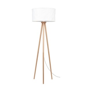 Laura Lampadaire 1xE27 Max.60W Bois de Bouleau/Câble PVC Transparent/Tissu Froissé Blanc